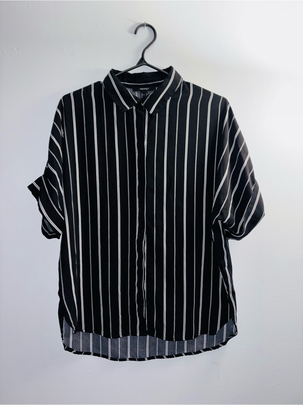 Forever 21 Black and White Striped Short Sleeve Button-Down Shirt